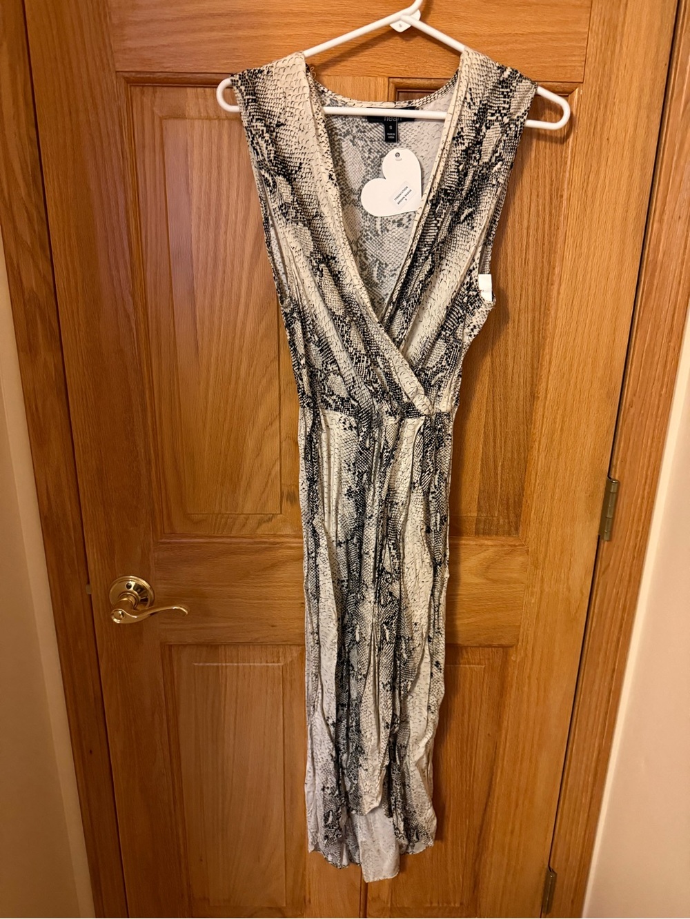 Sleeveless Snake-Print Midi Wrap Dress - Black & Cream